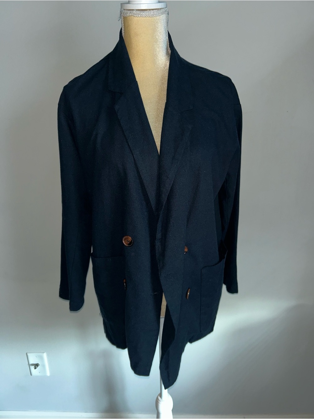NWT Amadi for Anthropologie Oversized Navy Double-Breasted Blazer Sz XS